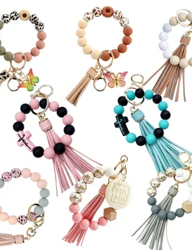 Pieza Pulsera de cuentas de silicona, colgante para bolso, llavero para coche, regalo de vuelta a la escuela, llavero elegante, regalo del Día de la - Shein - FashionsVida