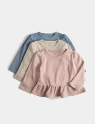 Pack Drop Waist Plain Long Sleeve Tops (0-5 Yrs) Multi Female