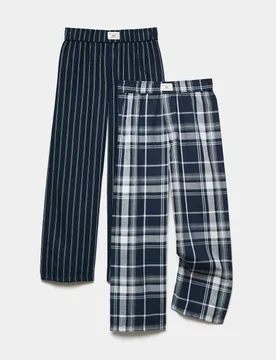 Pack Pure Cotton Woven Pyjama Bottoms (6-16 Yrs) Blue Mix male - M&S - FashionsVida