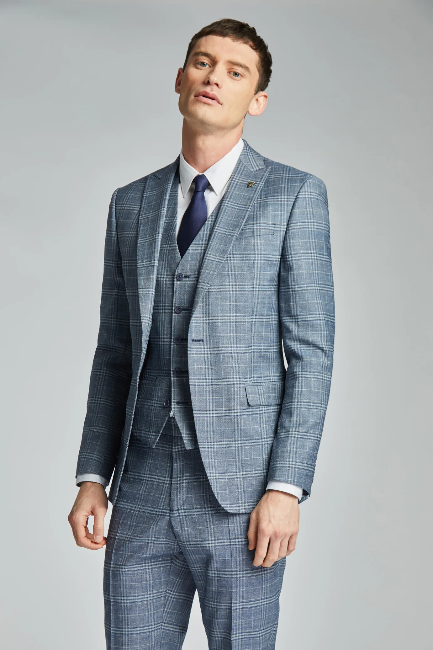 Mens Dusty Blue Tonal Check Slim Jacket - Size 40 Regular - Ted baker - FashionsVida