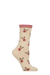 Women's 1 Pair Christmas Design Cotton Socks Reindeer One Size - Brown - Size: One Size