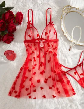 Piezas Conjunto de lencería con bata de mujer con estampado floral sexy de malla, decoración con lazo frontal - Shein - FashionsVida