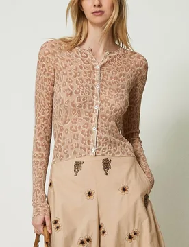 Cárdigan corto de mujer con animal print - Twinset - FashionsVida