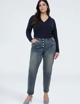 Vaqueros de mujer barrell con puntos de luz coloridos - Fiorella Rubino - FashionsVida