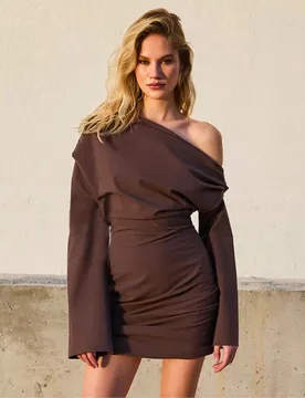 Sloping Collar Dress Women's New Spring Summer Sexy Solid Color Long-sleeved Off-shoulder Slim Short Dress Ropa Mujer - Aliexpress - FashionsVida