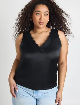 Womens Plus Scoop Neck Lace Cami Top - Black - Size 20 Uk - Boohoo - FashionsVida