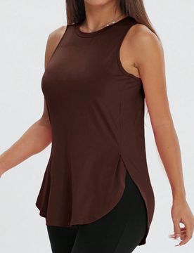 Pieza Parte superior deportiva holgada sin mangas de mujer, camisa de entrenamiento de unicolor con abertura lateral, primavera/verano