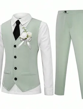 Conjunto de 2 piezas de atuendo formal para niños preadolescentes estilo coreano, incluye chaleco para bodas, banquetes, recitales de piano y present - Shein - FashionsVida