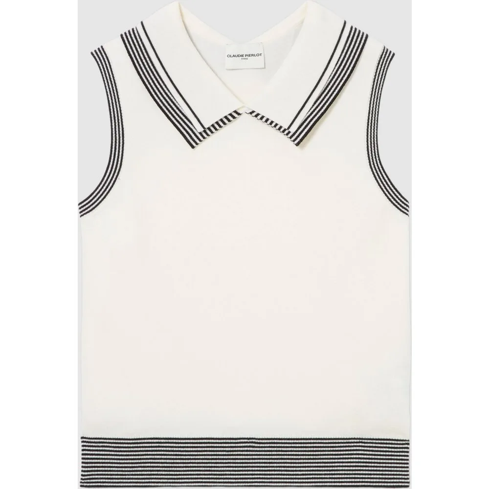 Top de punto de mujer sin mangas con cuello doble tipo camisa - CLAUDIE PIERLOT - FashionsVida