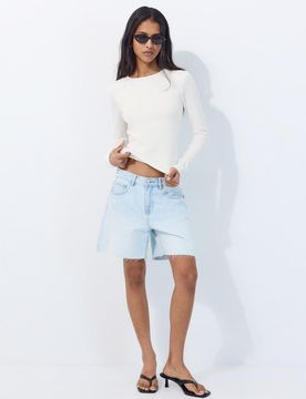 Langarm-Basic-Shirt Ecru L