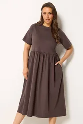 Throw On Smock Dress - Chocolate - Size: 16
