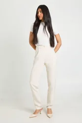 Womens Tall High Waist Tapered Tailored Suit Trousers - White - Size 12 Uk