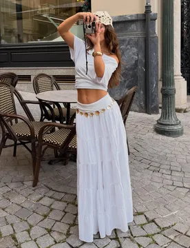 Jupe Midi À Taille Repliée L Blanc - Bershka - FashionsVida