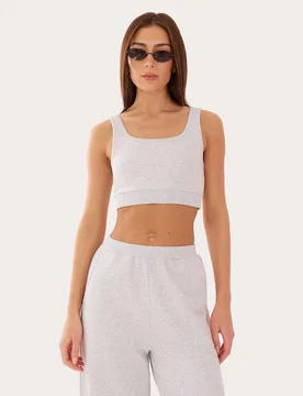 Cotton Rich Square Neck Crop Cami Top Light Grey female - 4th & reckless - FashionsVida