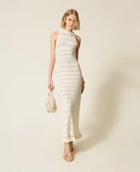 Robe longue col montant en maille avec volants