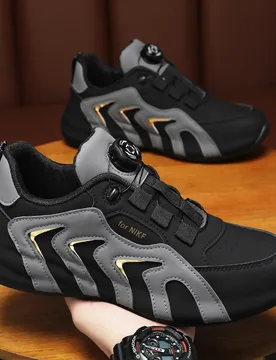 Men'S White And Navy Rotating Buckle Sneakers No Tie Design Breathable Leather Upper Non Slip Thick Sole Casual Athletic Shoes F - Aliexpress - FashionsVida
