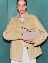 Leather Revere Collar Jacket Sand female