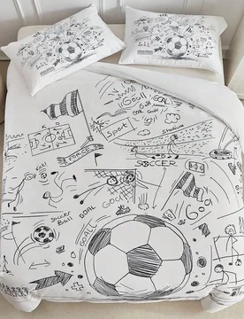 Juego de ropa de cama de 3 piezas con estampado digital de partido de fútbol con graffiti, juego de ropa de cama con estilo de campus lindo adecuado - Shein - FashionsVida
