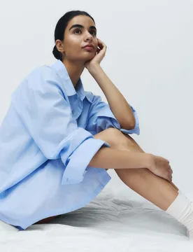 Pure Cotton Chambray Collared Nightshirt Blue female - M&S - FashionsVida