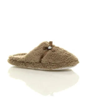 Women's Fleece Mules Slippers in Taupe Size: 6 - Taupe - Size: 6 - Ajvani - FashionsVida