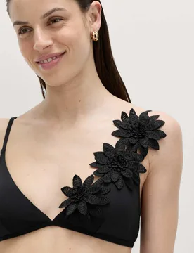 Floral Detail Plunge Bikini Top Black female - M&S - FashionsVida