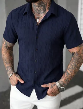 Camisa casual de manga corta de unicolor para hombre, verano - Shein - FashionsVida