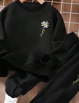 Set de 2 piezas de ropa deportiva con estampado floral de dibujos animados para niñas, que incluye sudadera y pantalón casual, adecuado para otoño/ - Shein - FashionsVida