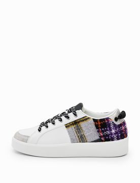 Baskets patchwork tartan, PolyurÉThane, Blanc, 36
