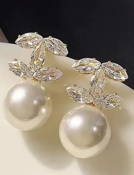 Pendientes de botón de cobre chapado en oro blanco con circonita de 0.03μm - Shein - FashionsVida