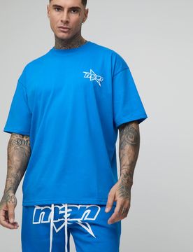 Herren Großer Herren Stern-Puffprint Übergroßes Oberteil & Entspannte Jersey-Shorts Set Blue Größe Large