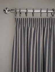 Cotton Rich Striped Pencil Pleat Curtains Blue Mix