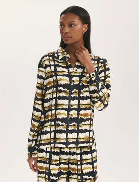Printed Collared Shirt Black Mix female - Finery London - FashionsVida