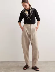 Pure Linen Belted Barrel Leg Trousers Oatmeal female