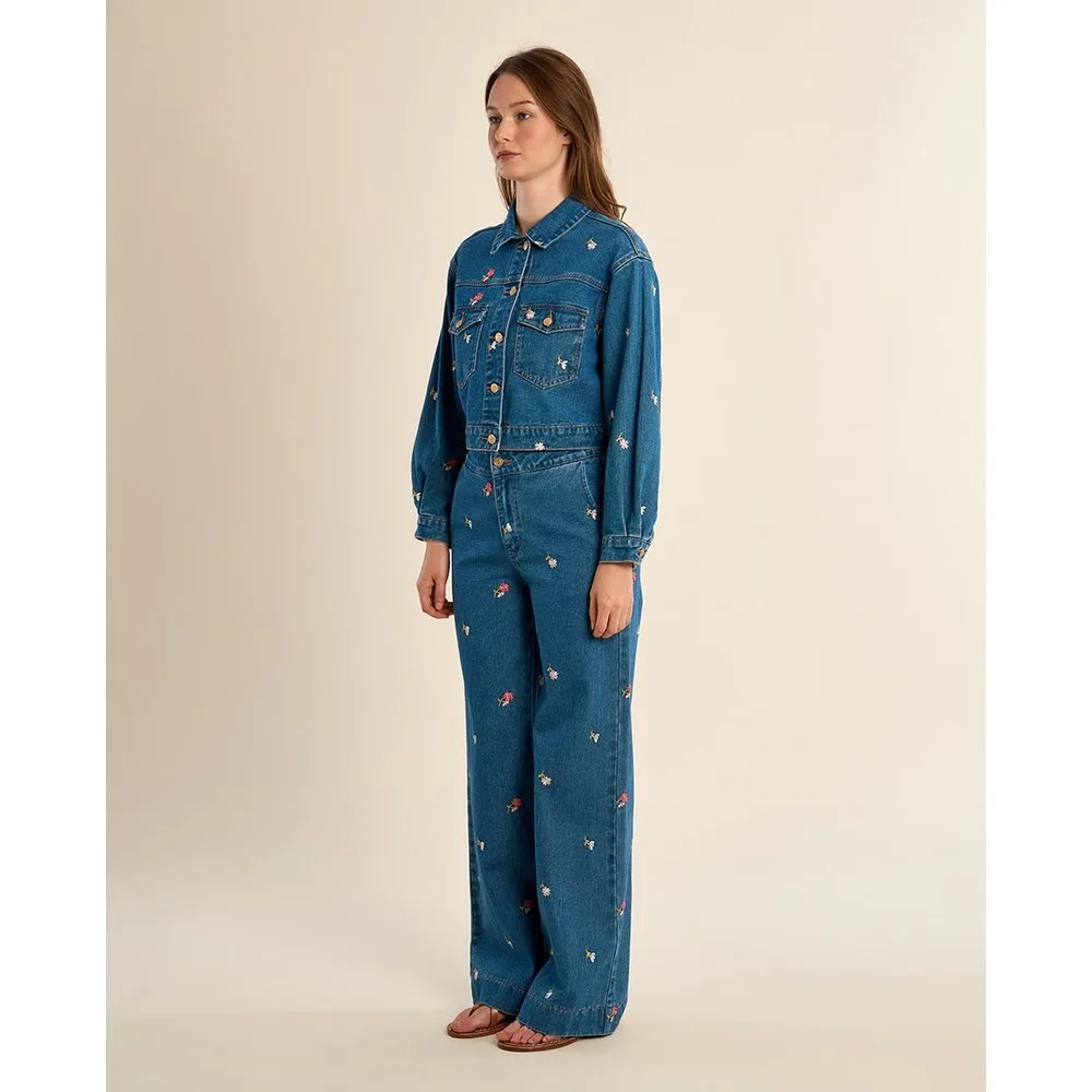 Cazadora vaquera de mujer corta detalle bolsillos - Molly Bracken - FashionsVida