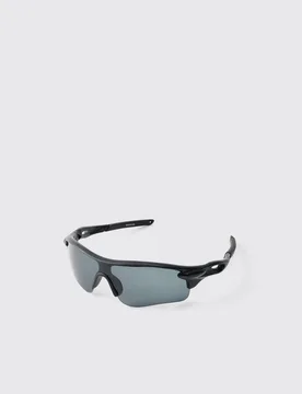 Men's Common Pace Running Sunglasses Black Black One Size - boohooMAN - FashionsVida