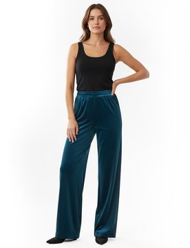 Pantaloni donna - sofisticato pantalone palazzo velvet unito - ottanio
