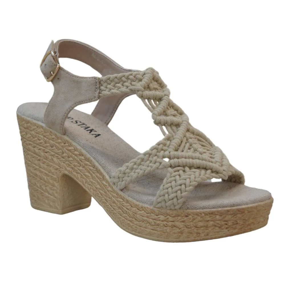 Summer Braided Strappy Beaded Espadrille Wedge Heels Sandals - Cream - Size: 7.5 - IVACHY - FashionsVida
