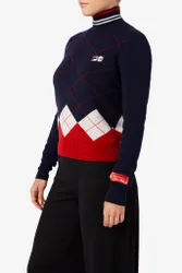 Cashmere Arygle Mock Turtle Neck Sweater - XS