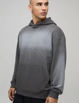 Men's Oversized Washed Loopback Hoodie Charcoal Size Large Charcoal L - boohooMAN - FashionsVida