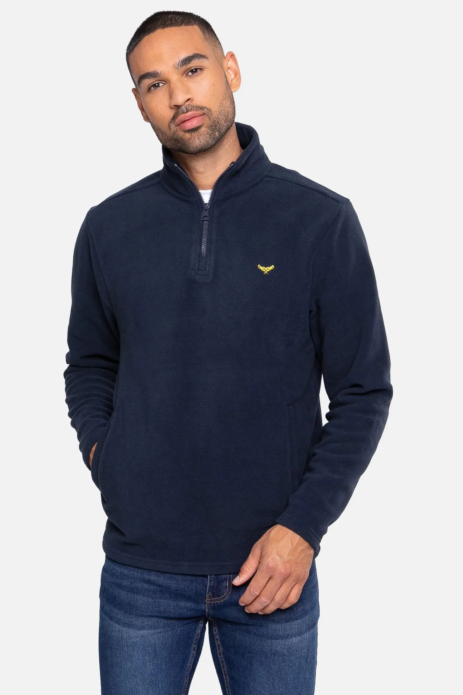 Mens Quarter Zip Fleece Jumper - Navy - Size Small - Threadbare - FashionsVida