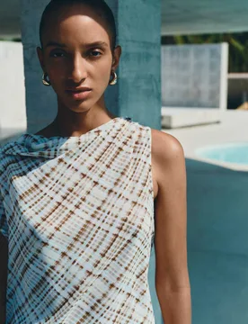 Checked Drape Detail Top Ivory Mix female - M&S - FashionsVida