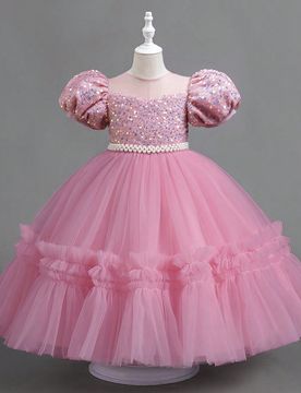 Vestido largo abultado con cuentas y lentejuelas, estilo princesa para fiesta de niñas, vestido de novia o cumpleaños