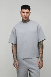 Herren Tall Oversized Boxy Scuba Melange T-Shirt Grey Marl Größe 2XL