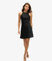 Superdry Damen Satin Racer Minikleid Schwarz - Größe: 44