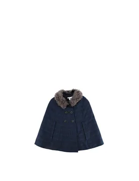 Double-Breasted Blue Checked Cape With Fur Collar - Marie Chantal - FashionsVida