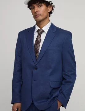 Men's Denim Look Oversized Blazer Navy Size 34 Navy 34 - boohooMAN - FashionsVida