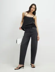 Mid Rise Barrel Jeans Black female