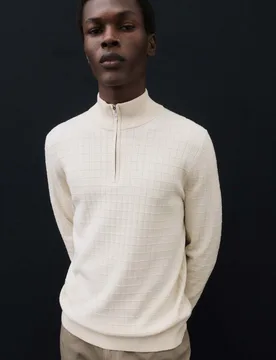 Performance Checked Texture Half Zip Jumper Taupe male - Autograph - FashionsVida