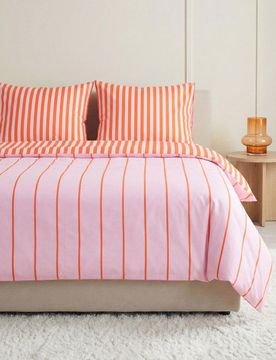 Completo di biancheria da letto double face a righe - rosa