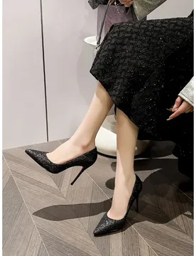 New black sequined sexy high heels women's super thin heel pointed sexy commuter ol professional pointed single shoes - Aliexpress - FashionsVida